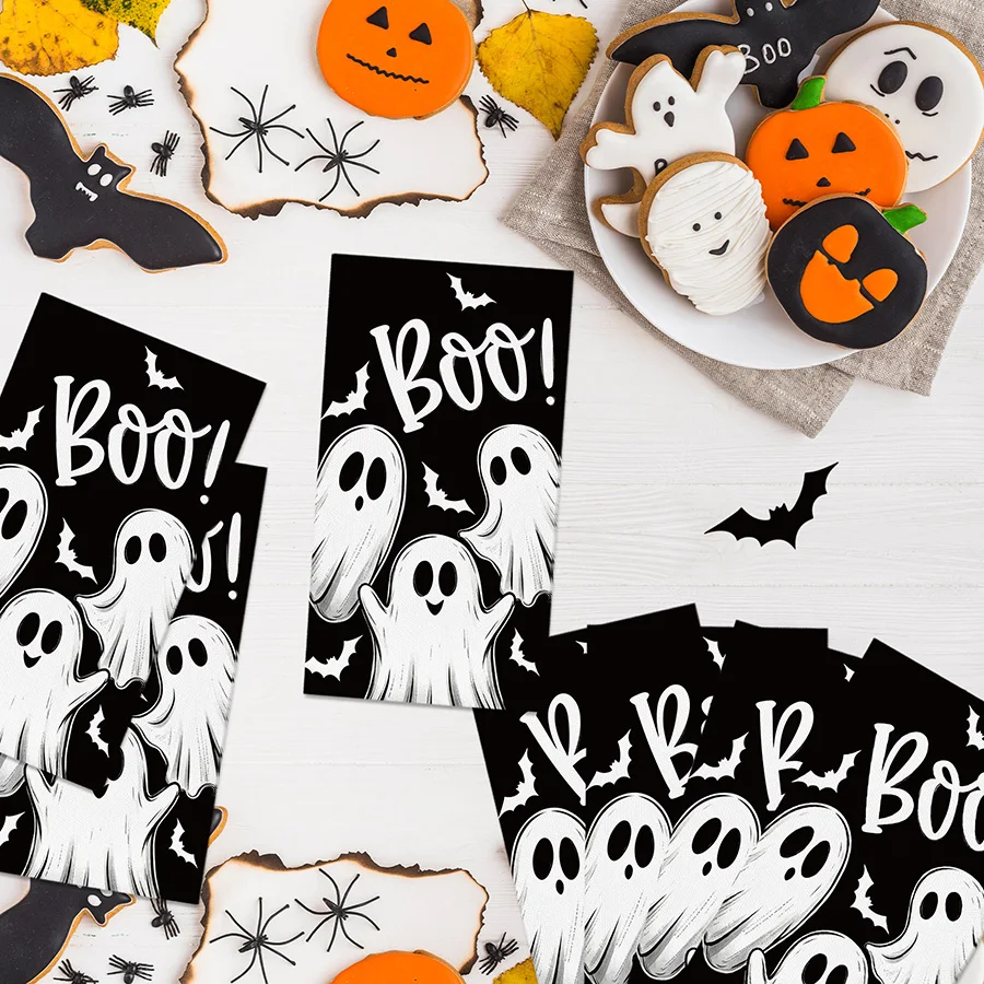 Cute Cartoon Ghost Decorative Napkins Boo Letter Bat Pattern Disposable Paper Napkins Halloween Birthday Party Table Supplies - view 4