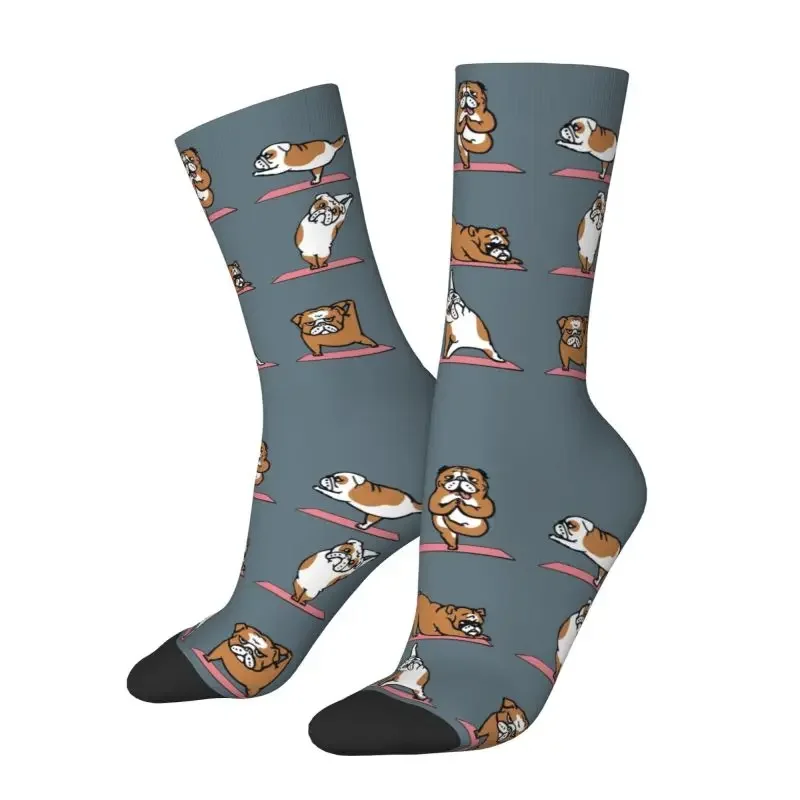 English Bulldog Yoga Dress Socks Men's Women's Warm Funny Novelty British Pet Dog Lover Crew Socks