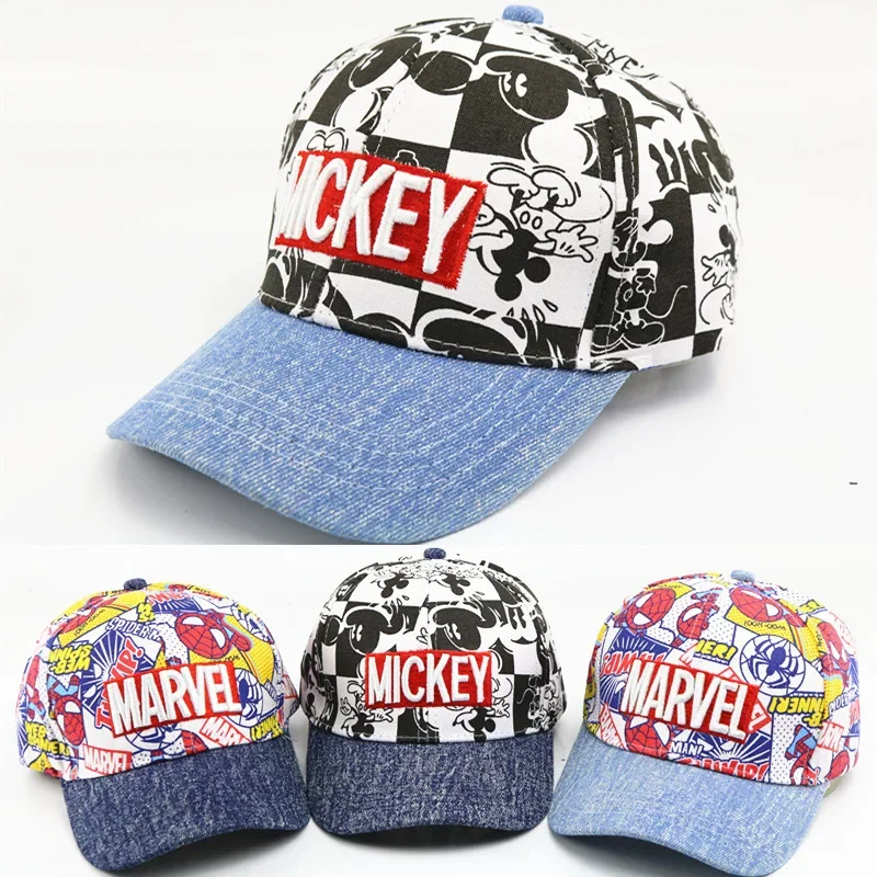 Disney Fashion Spiderman Mickey Mouse Kids Hat Boy Girl Hip Hop Caps Marvel Mickey Minnie Baby Caps Anime Marvel Hats 2-8Y