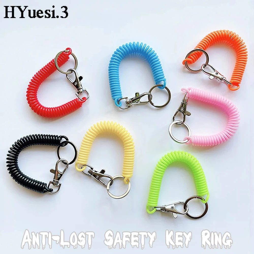 Colourful Retractable Spring Coil Keychain Anti-Lost Stretch Cord Safety Keyring With Metal Lobster Clasp For Girls Phone Wallet