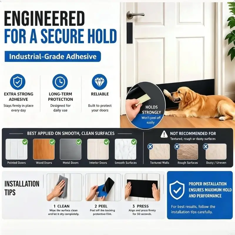 CORA Entryway Door Scratch Cover Set, 6 Count Black Adhesive Covers for Lower Door Scuff Areas with 2 Long and 4 Short Covers