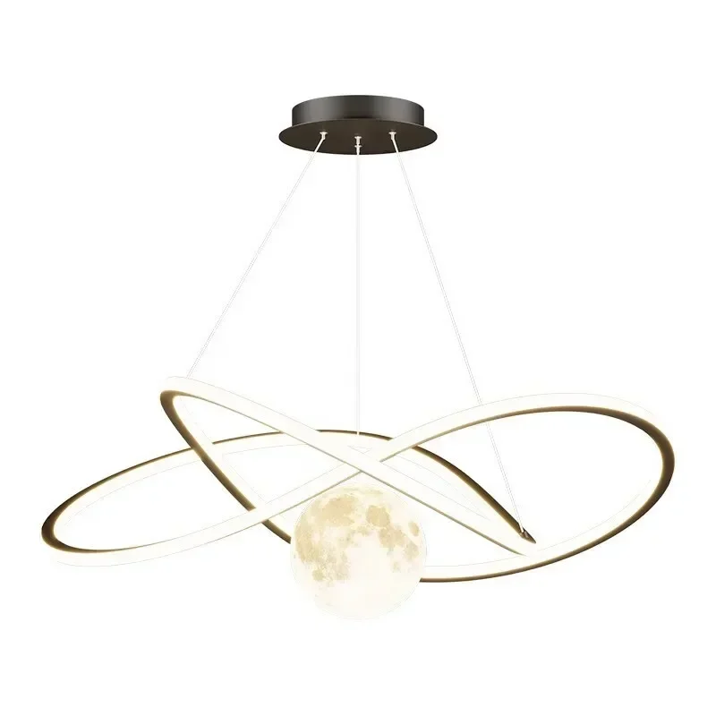 

Simple Creative Bedroom Chandelier Geometric Circular Moon Children Lamp Nordic Intelligent Restaurant Bar Chandelier