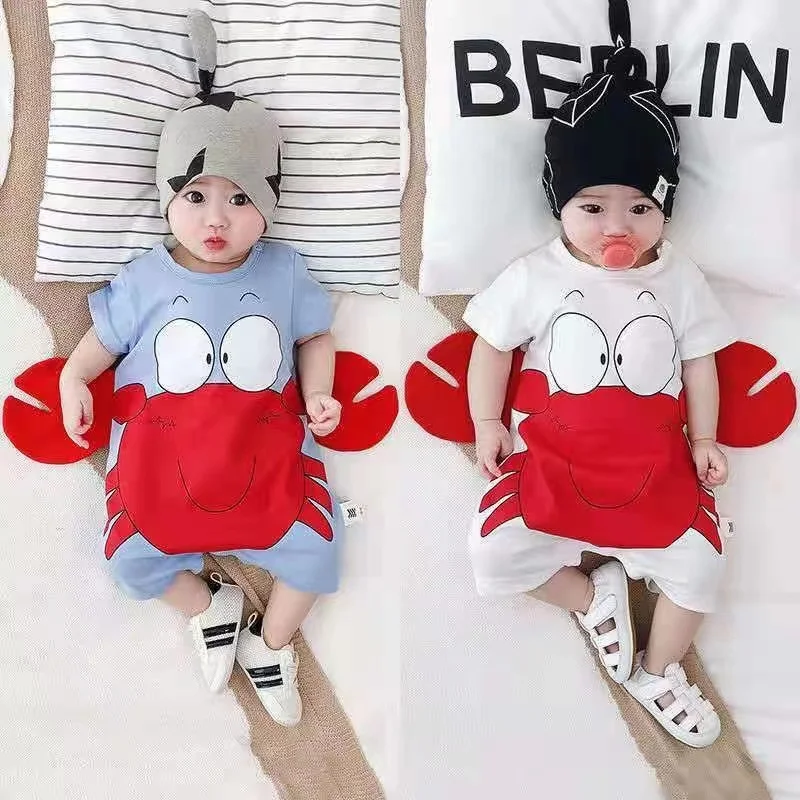 Summer Newborn Baby Rompers Boys Girls Clothes Cartoon Crabs Print Bodysuits Cotton Infant Short Sleeve Jumpsuits Costumes 0-18M