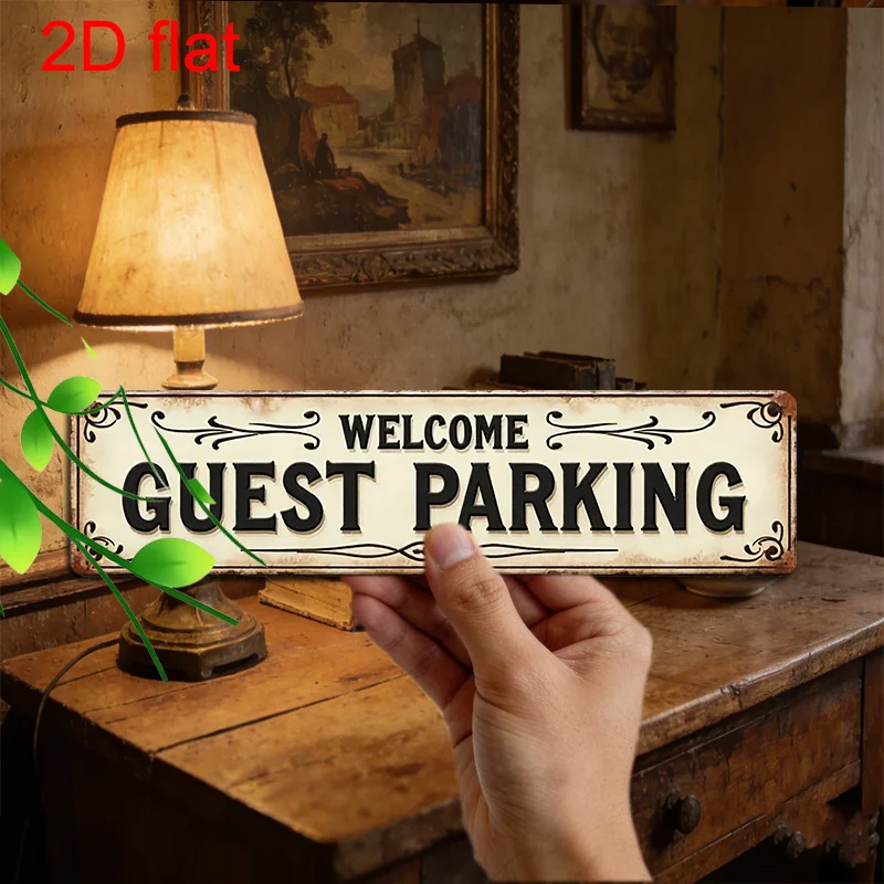 2D Flat,a Retro Metal Sign Visitor Parking Sign Wall Decoration, Pre-Drilled, Easy to Hang, Is Ideal for Wall, Indoor, Outdoor
