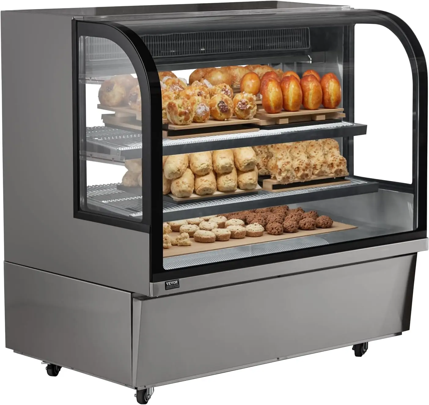 Refrigerated Display Case, 18 Cu.Ft./505L Large Pastry Display Case, 2-Tier Commercial Refrigerator with LED Lighting, Downdraft