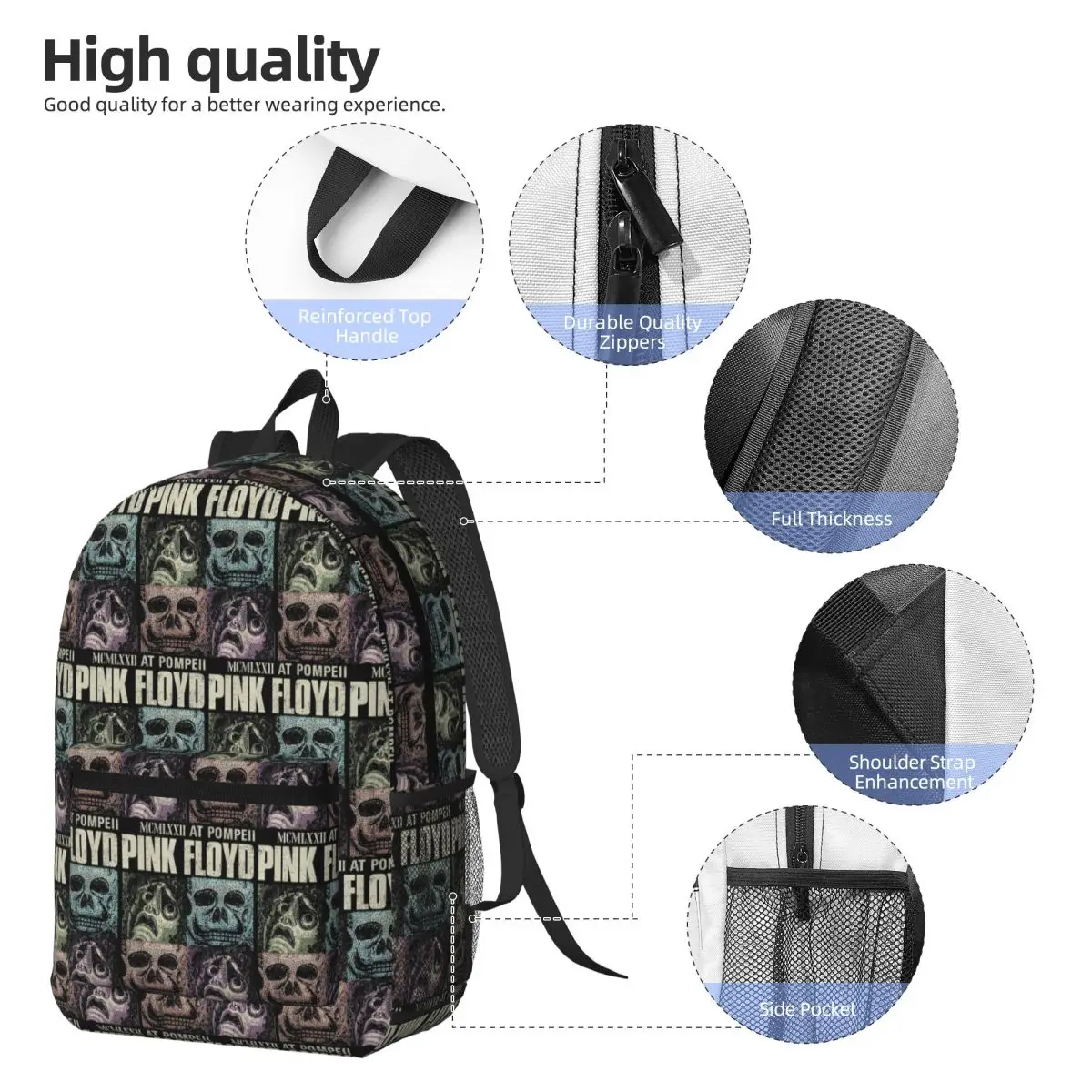 Pink Floyd Live At Pompeii Memento Mori Backpack Student BookBag Kids School Bag Computer Shoulder Bags for Men Women