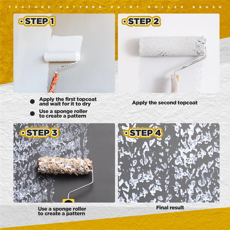 A02F-Kit de rolo de pintura 6 Polegada ferramenta de escova de rolo de padrão de textura com quadro de rolo 3 peças de tinta de esponja