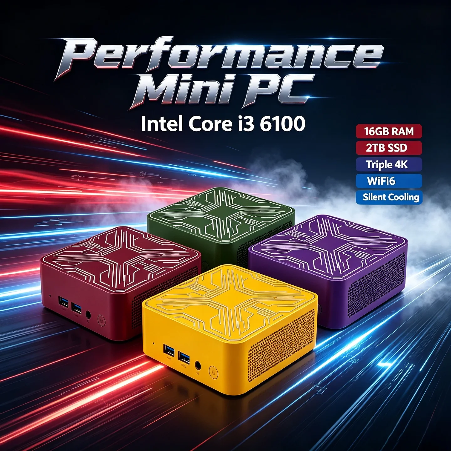 Intel Core i3 6100 Mini PC 16GB RAM 2TB M.2 NVMe SSD Triple 4K Display High Performance WiFi6 BT5.2 Home Office Pro