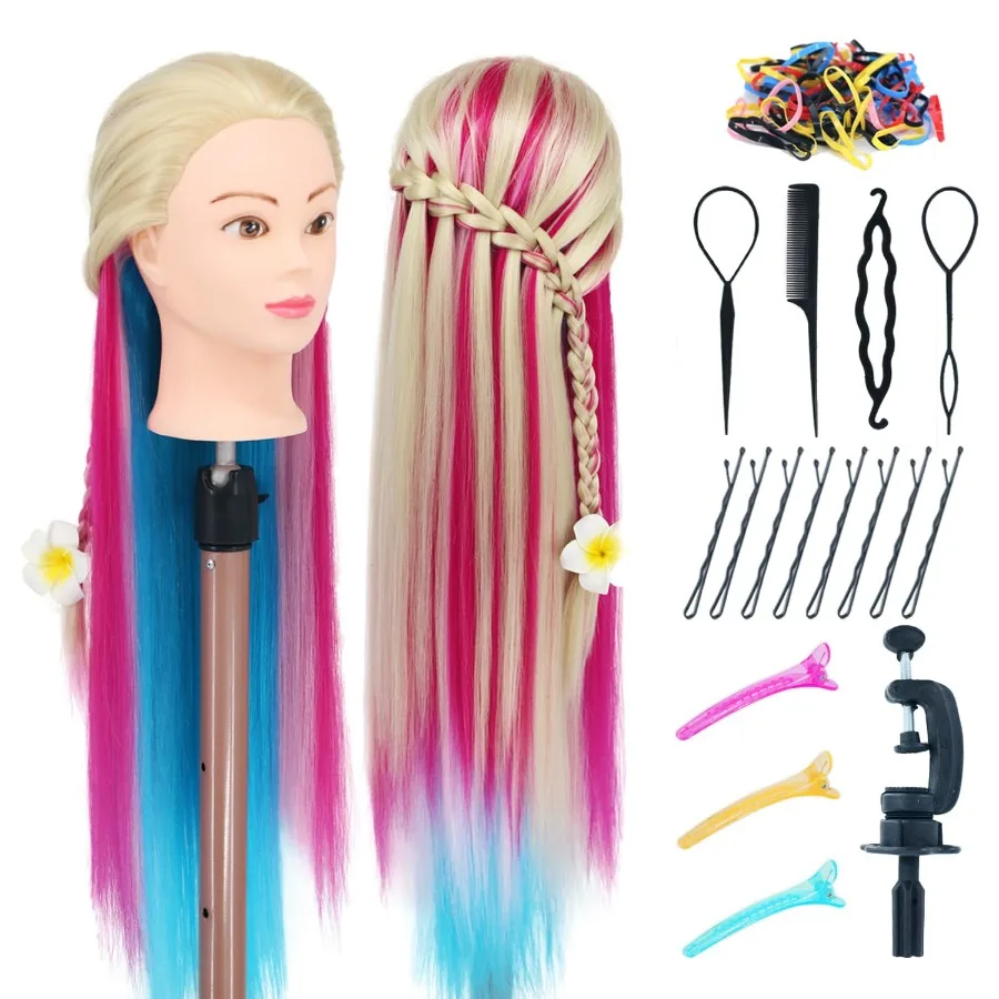 

29'' Mannequin Head with Hair for Hair Styling Training and Practice in Cosmetology Colorful Braiding Doll Head with Clamp Hold