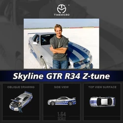 TM In Stock 1:64 Skyline GTR R34 Z Tune Open Hood Diecast Car Model Collection Miniature Toy TimeMicro