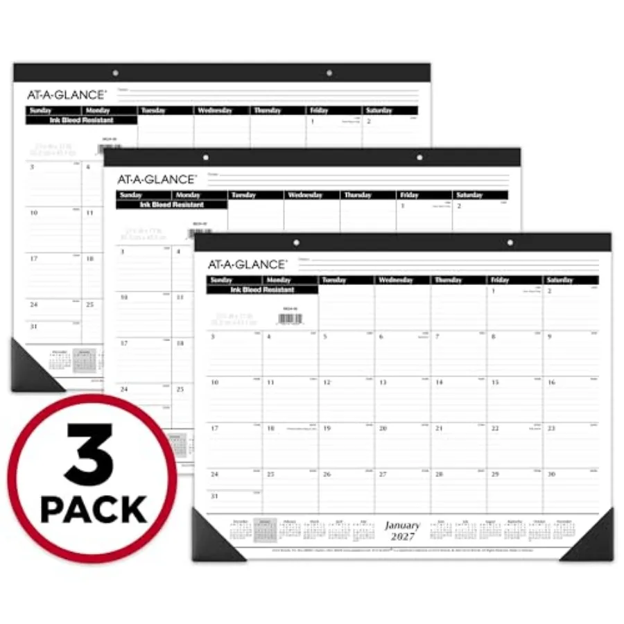 

Desk Pad Calendar, Monthly Desk Wall Planner, 21.75" x 17", Ruled Blocks, 3 Pack AZSK240027