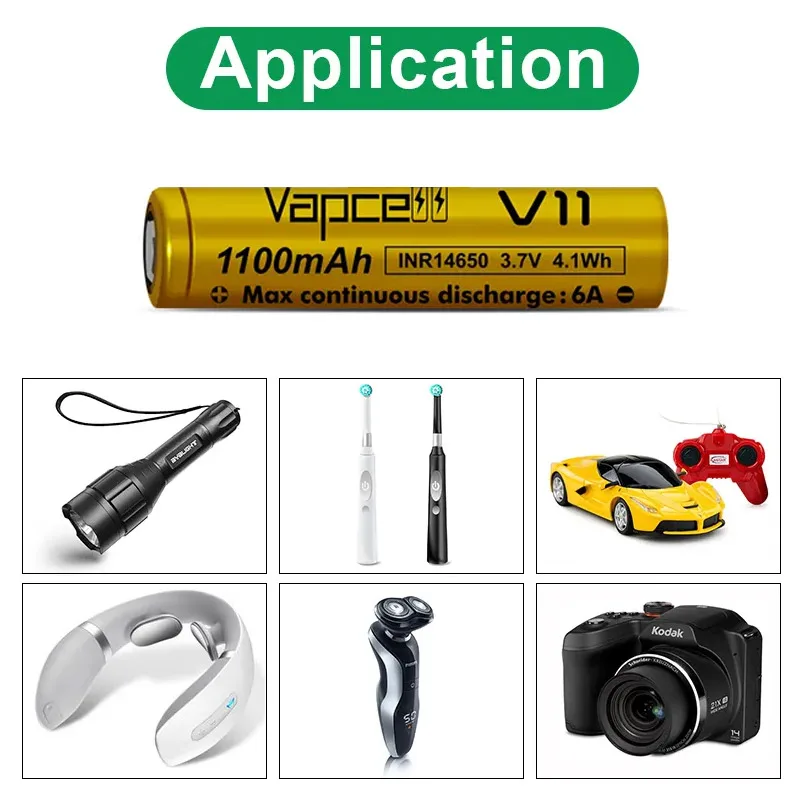 Oryginalna bateria Vapcell V11 INR 14650 o pojemnoลci 1100mAh 6A 3.7V bluzka z guzikami bateria litowa do latarki zdalnie sterowana UAV