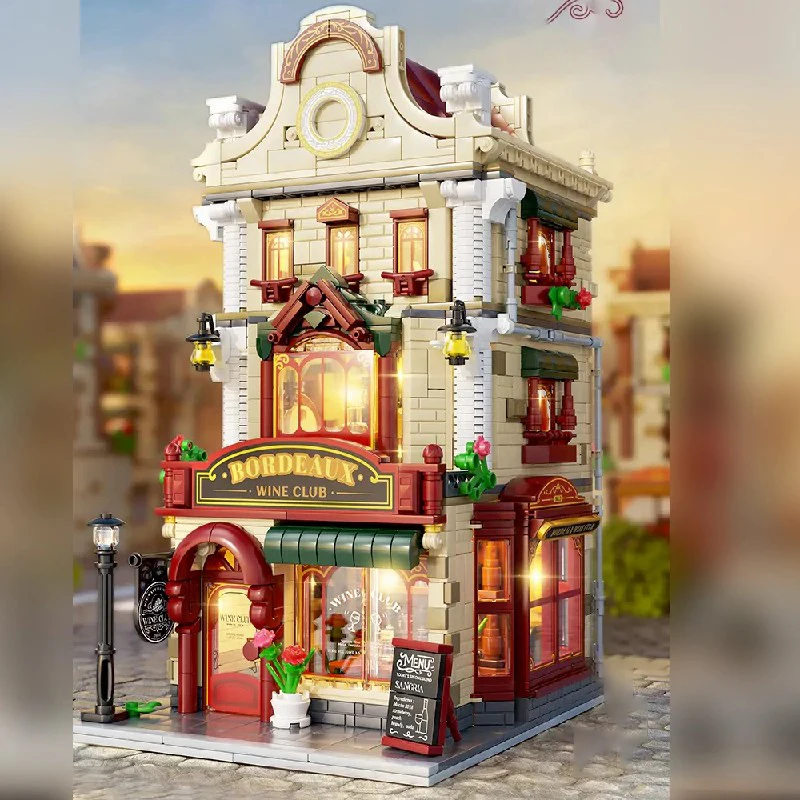 1511 pçs conjuntos de edifícios de casa de clube de vinho1 figura cidade apartamento loja arquitetura blocos de construção modulares modelo kit presente de natal