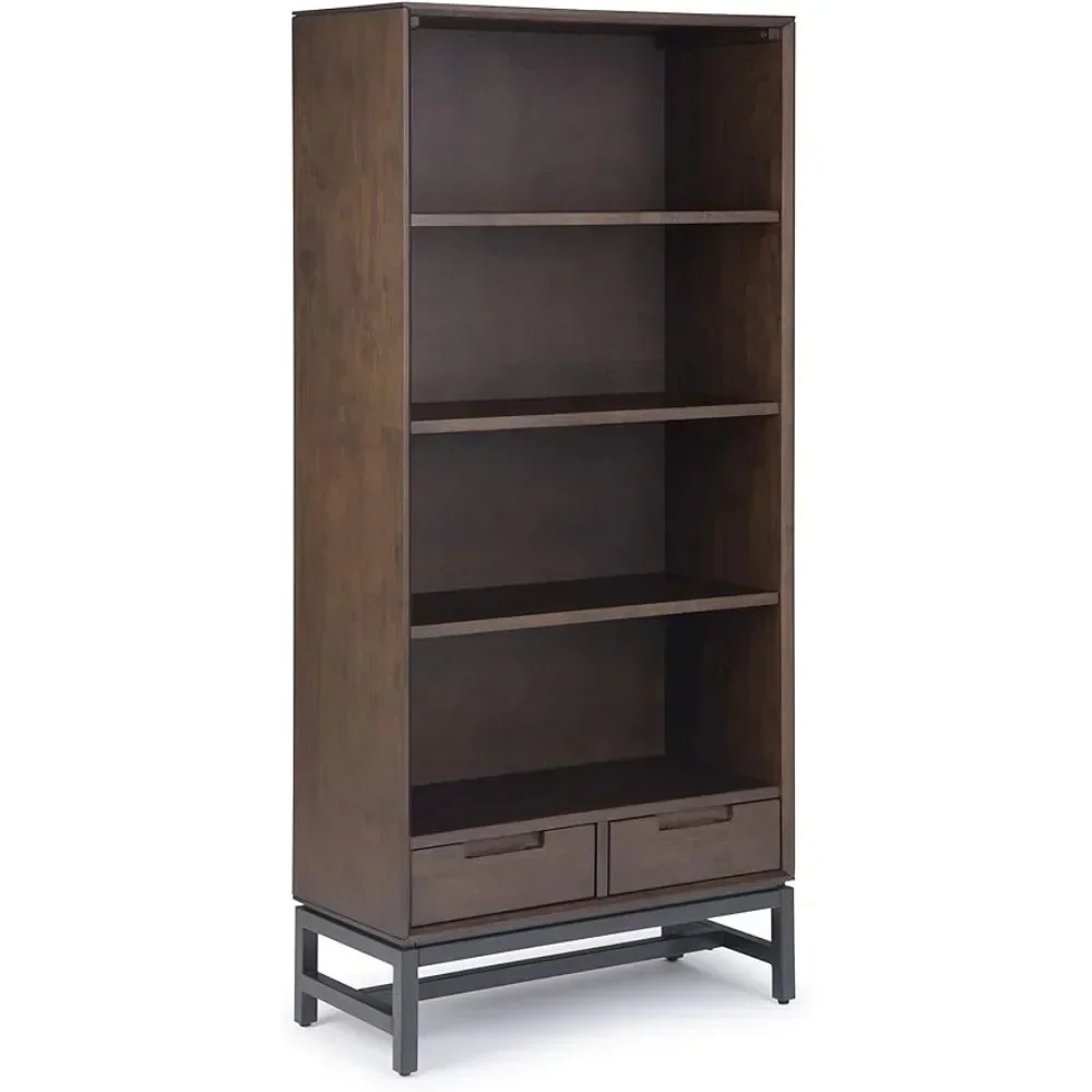 

%a 30 Inch Rectangle Industrial Bookcase in Walnut Brown, For the Living Room