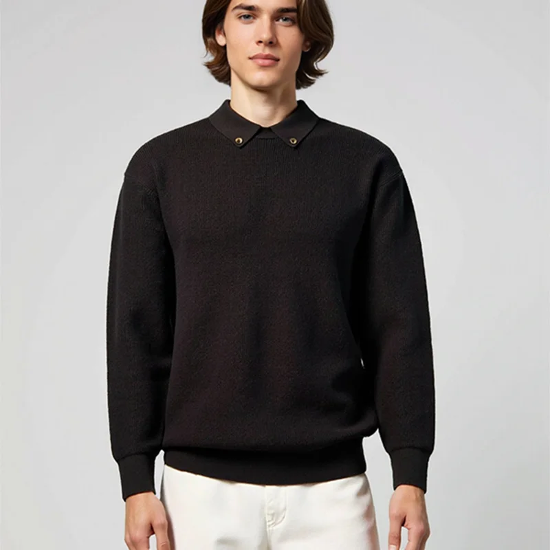 Nueva moda, suéter con cuello tipo Polo para hombre, Otoño Invierno 2021, jersey cálido a la moda, ropa de punto de manga larga, jersey de punto grueso