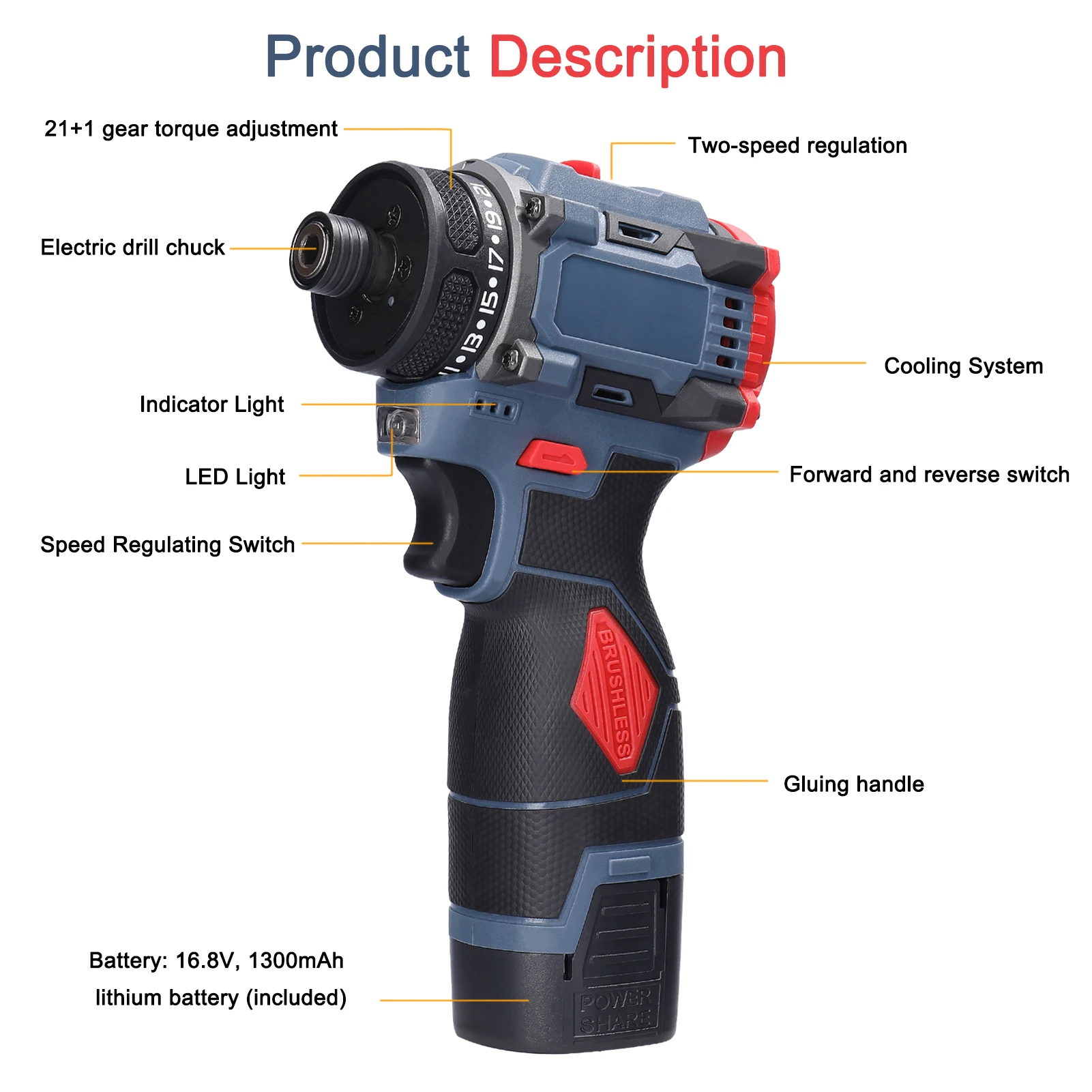 Imagem -05 - Chave de Fenda Elétrica para Home Baterias Não Incluído Brushless Motor Stepless Ajuste de Velocidade 45nm Torque 16.8v