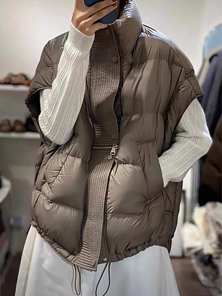 Casual ort Stehkragen unten Baumwolle Weste Lose Abnehmen Vielseitige ort Oberbekleidung Layering Eleganz Damen Top