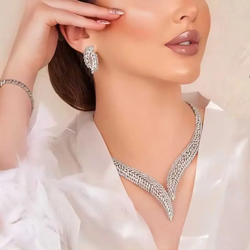 

Nigeria Gold Plated Dubai Jewelry Set For Women Party Gift Simply UAE Wedding Bridal 4PCS Jewelry Cubic Zirconia