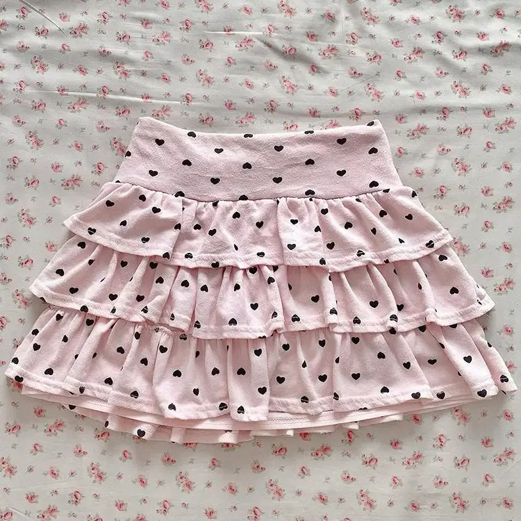 Pink Polka Dot Sweet and Simple Cake Dress Women's A-Line Half-Length Skirt Slimming and Versatile Frilled Short Skirt Trendy