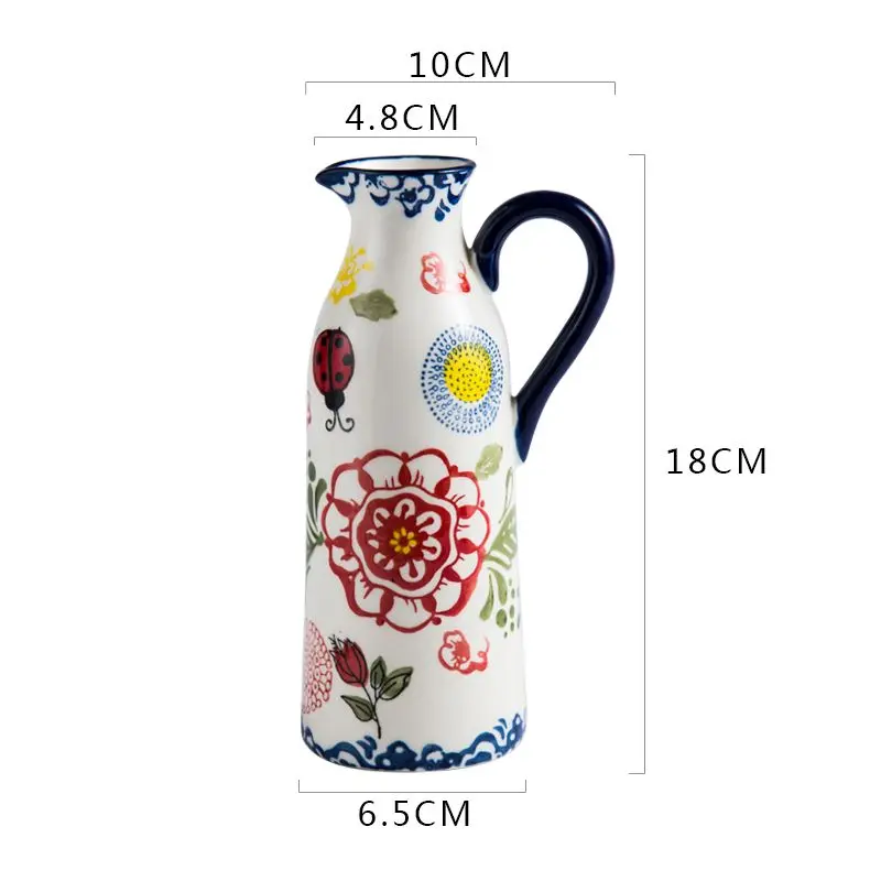 Ins Light Luxury Vintage Kettle Ceramic Vase Ornament Living Room Flower Arrangement Creative Milk Jug Flowers Seasoning Bottle