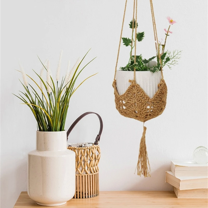 Flower Pots Pocket Hanging Handmade Weave Rope Weaving Outdoor Home Gardening Decorative Flower Pots Hanging Basket