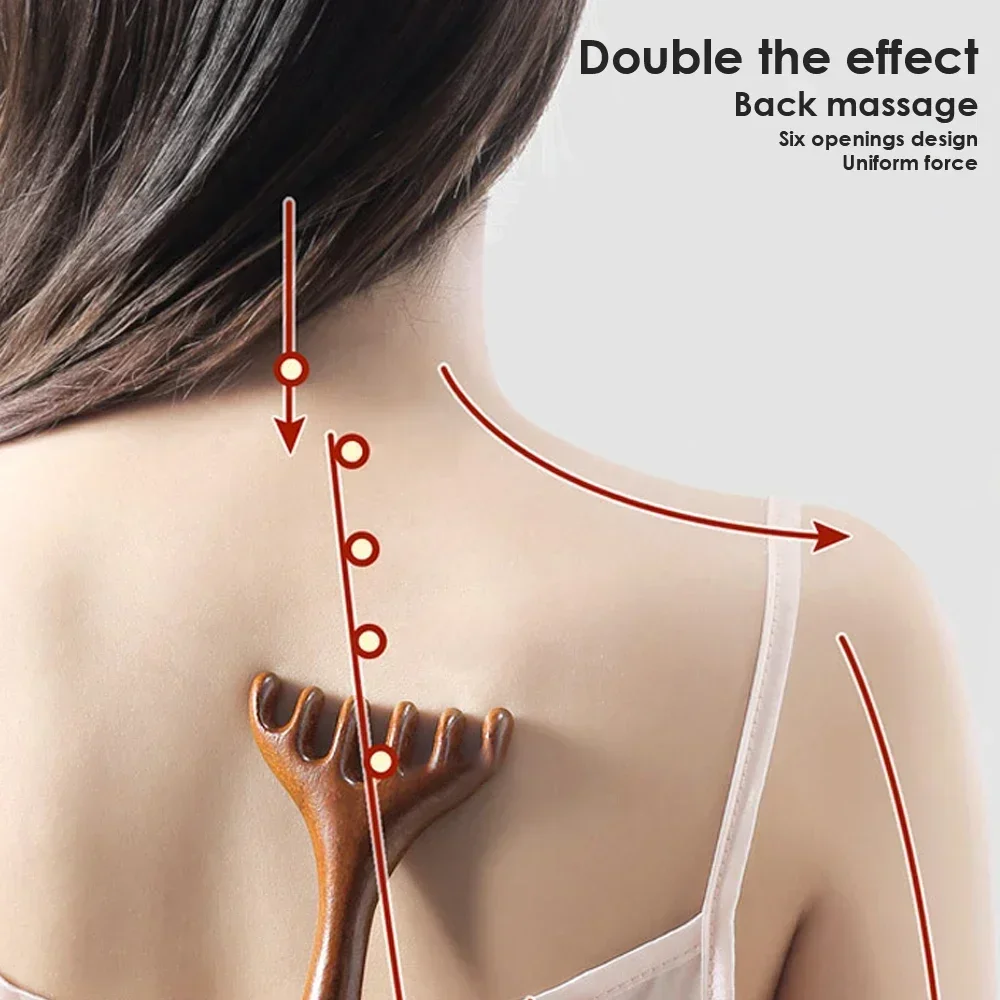 

Natural Golden Scalp Massager Sandalwood Five-Claw Gua Sha Tool Back Scratcher Spa Handheld Meridian Massage Comb Hair Care