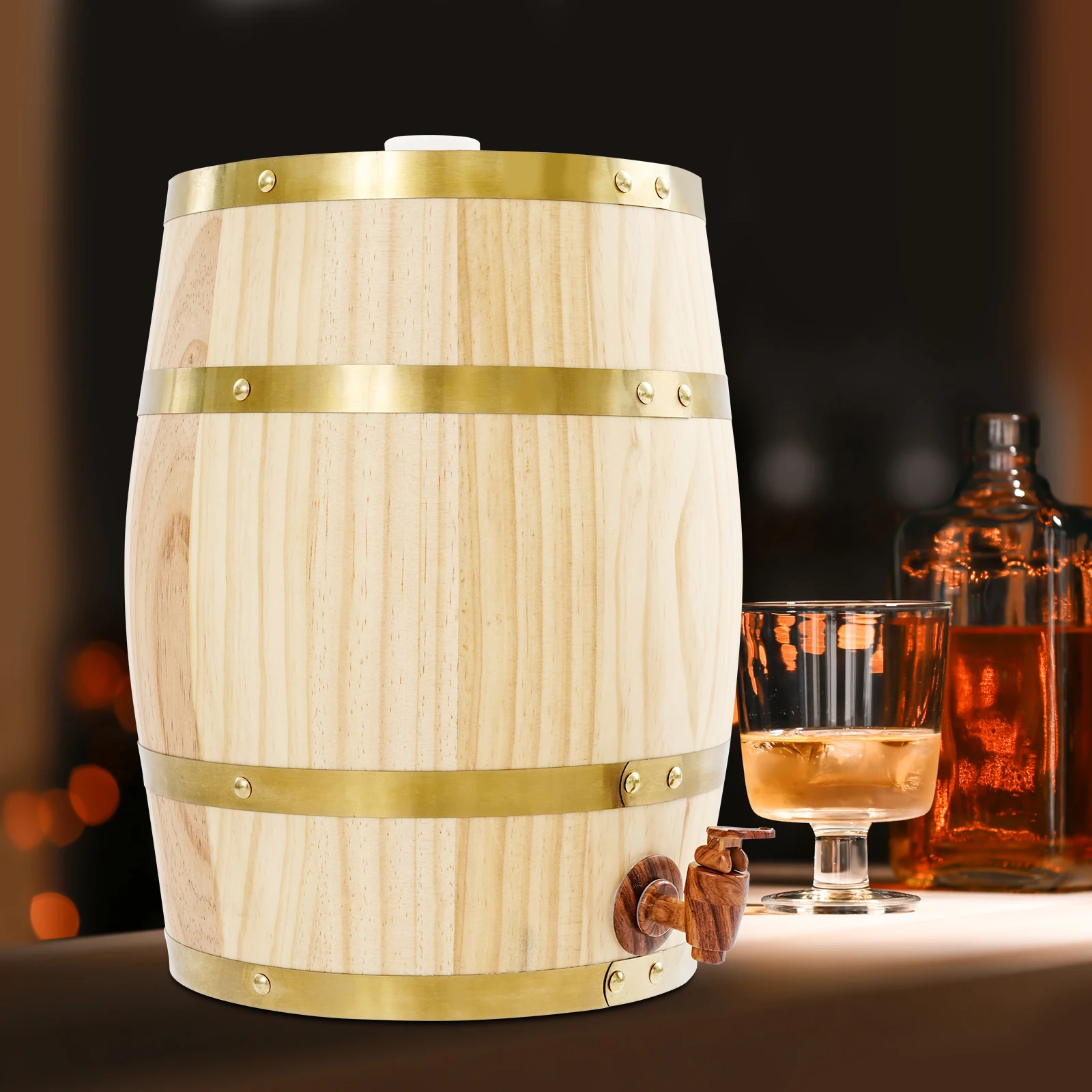 Armanyya Barril de Madera de 10 Litros, Barril para Vino con Grifo, Contenedor para Vino, Capacidad de Carga de 30 kg para Almacenamiento de Whisky, Tequila, Vino