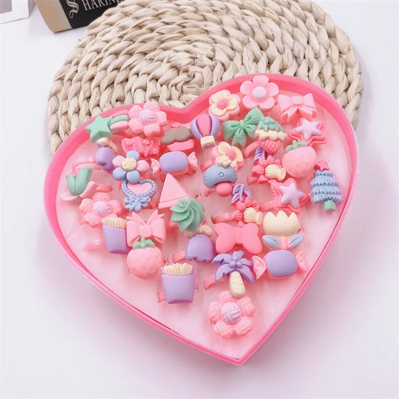 36Pcs Kids Cute Princess Rings Resin Cartoon Jewelry Flower Shape Adjustable Ring Set Creative Accessories Toys for Girl Gifts