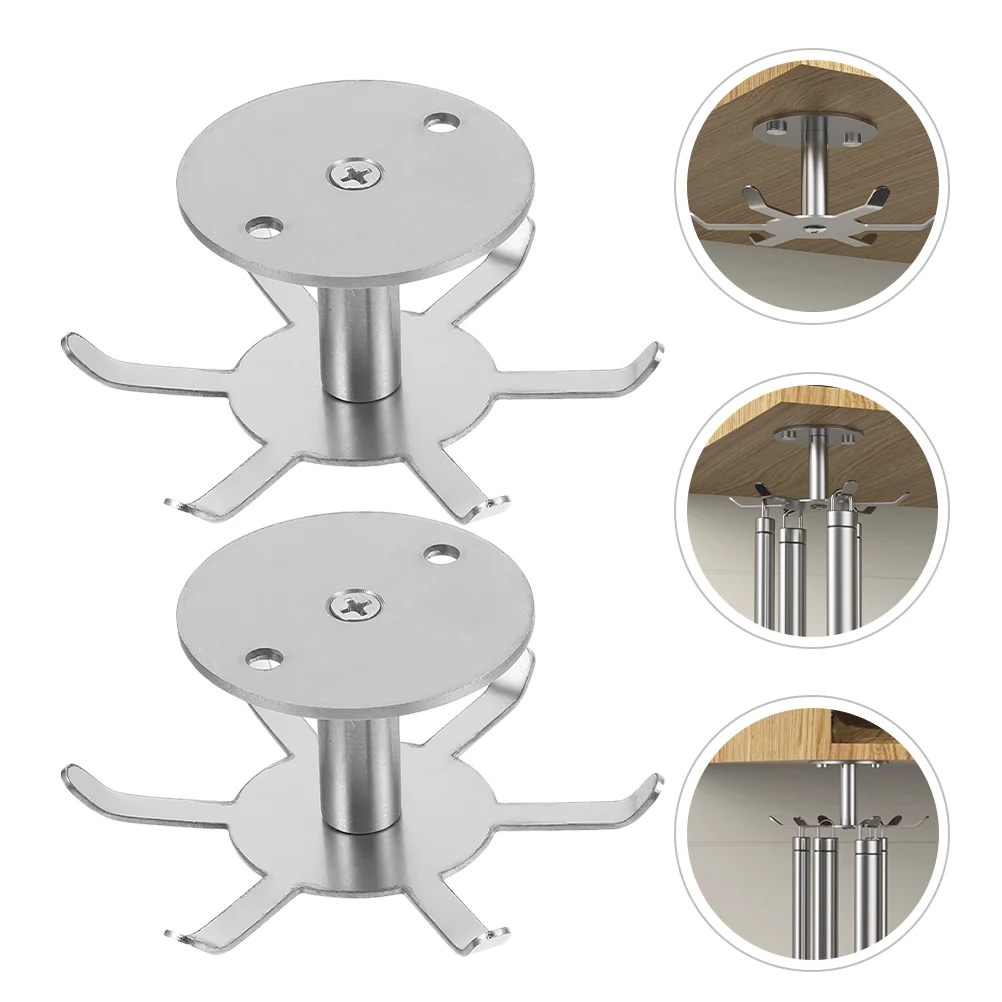 2 Pcs 304 Stainless Steel Kitchen Utensil Storage Ceiling-mounted Six-claw Rotating Hook 2pcs Gear Hangers up