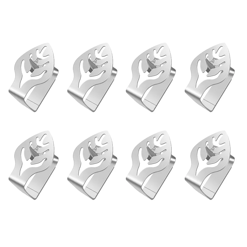 N89R 8 Pcs Silver Stainless Steel Tablecloth Clip Creative Leaf-Shaped Table Fixing Clip Thickened Non-Slip Tablecloth Rack