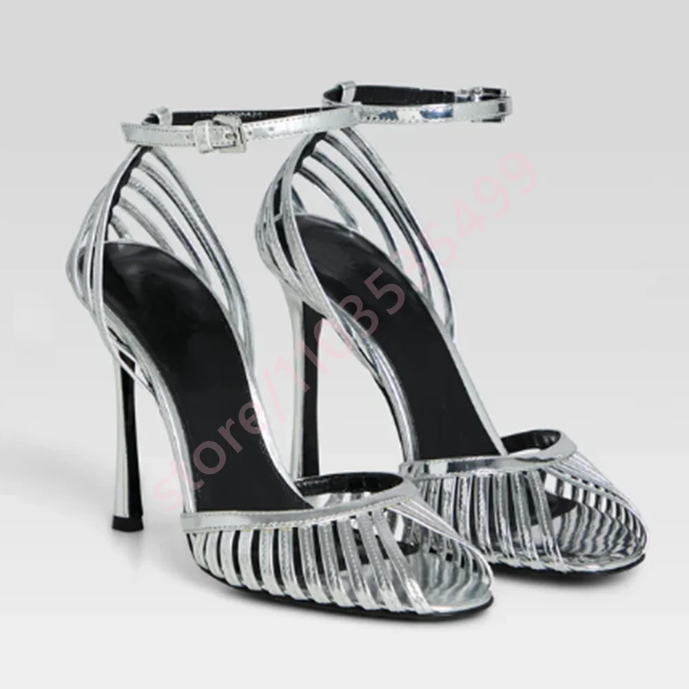 Sexy Ladies' Peep Toe Stiletto Sandals Summer Elegant Party Hollow Catwalk Sandal New Solid Color Buckle Casual Roman Sandals image 5