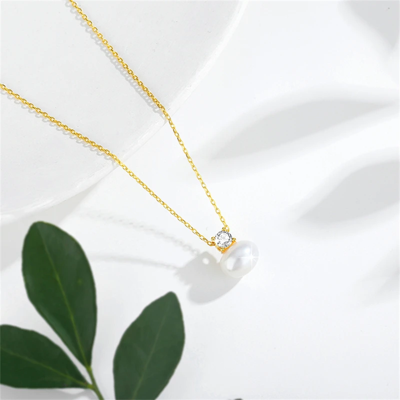 Moissanite Real 18K Yellow Gold Necklace Pendant Natural Freshwater Pearl Pure AU750 Fine Jewelry for Women Birthday Gift