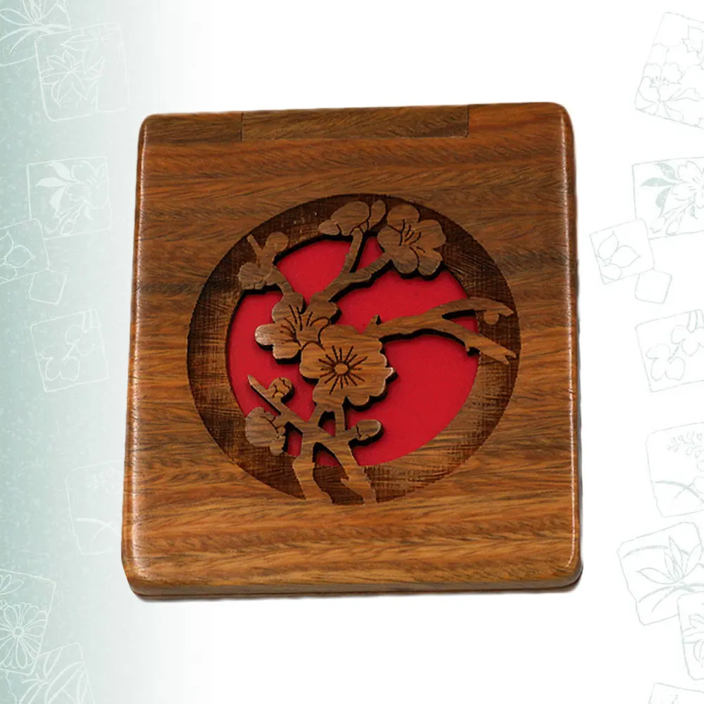 1 個のポータブル絶妙な金属製化粧鏡ヴィンテージ木製ミラー、美しいパターンと中空デザインの女性用