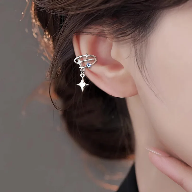Women Star CZ Ear Cuff No Piercing Plated Multi Layer Blue Zircon Dangle Star Cartilage Ear Clip Fashion Jewelry Gift
