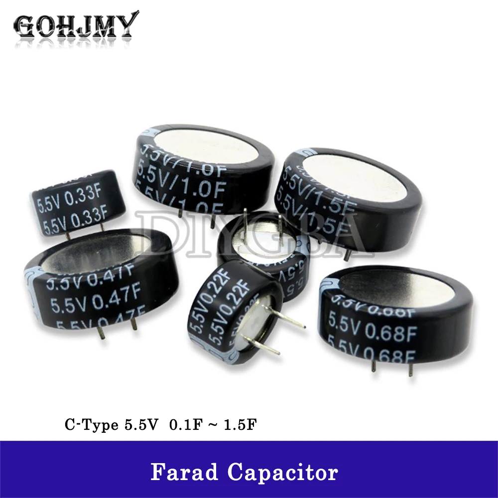 1PCS C-Type 5.5V Super Capacitor 0.1F 0.22F 0.33F 0.47F 0.68F 1F 1.5F Super Farad Capacitor Button Capacitance 