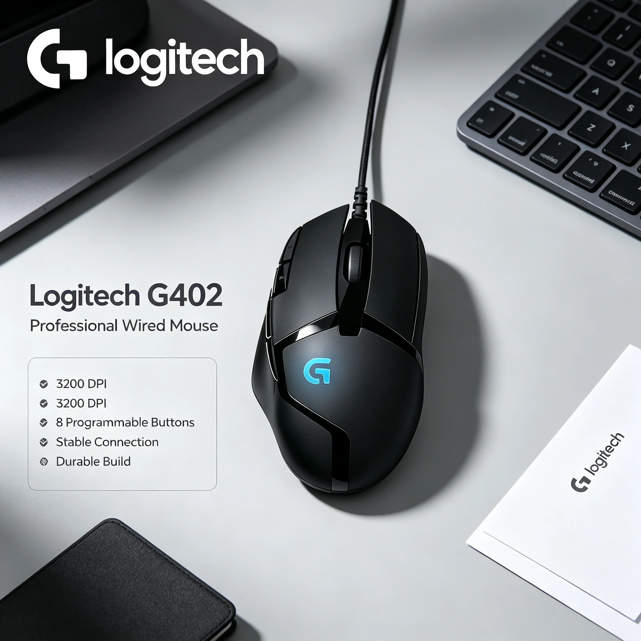 Logitech G402 Hyperion Fury Wired Optical Mouse Gaming‑Grade Sensor For CS2 Valorant League Of Legends Desktop Laptop Gamer USB