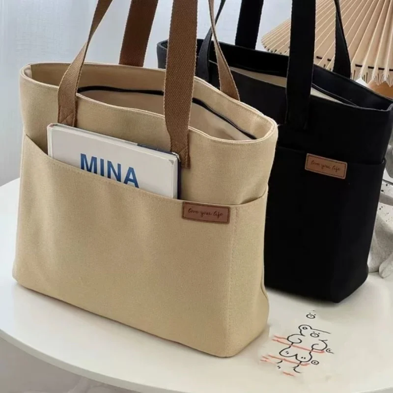 2024New Canvas Tote Bags for Women Large Capacity Single Shoulder Bag Student Classes Commute Carrying Bag Ladies Casual Handbag