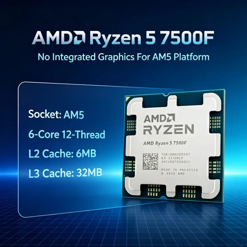 CPU AMD Ryzen 5 7500F 6C12T 3.7GHz Base 5.0GHz Max 32MB L3 65W Socket AM5 Processor Double Test