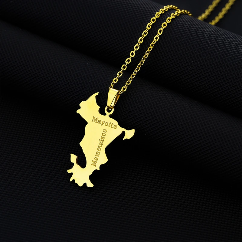 New France Mayotte Map Pendant Necklace For Women Men Stainless Steel Party Birthday Charm Mayotte Islanders Jewelry Gifts