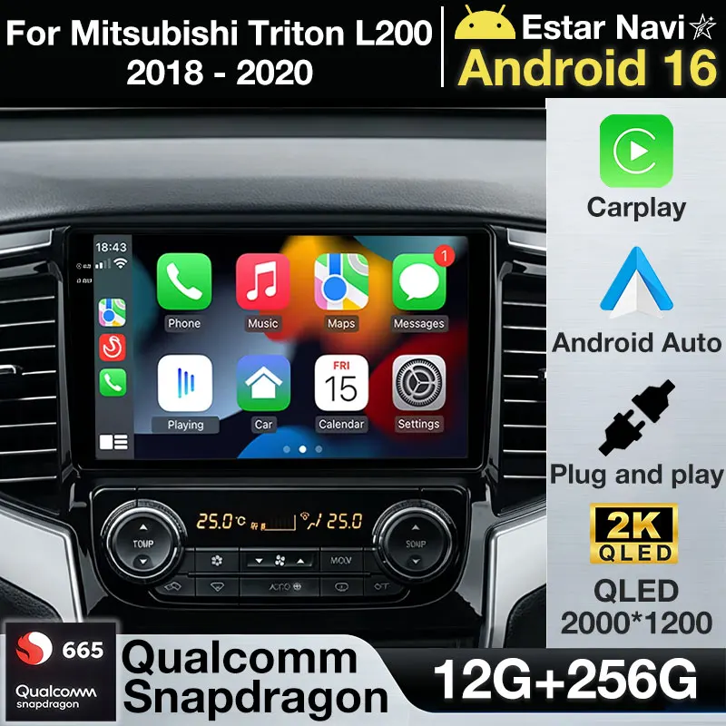 9 Inch Android 16 For Mitsubishi Triton L200 2018 - 2020 Car Radio Stereo ADAS Multimedia WIFI Navigation GPS AHD DSP Video QLED