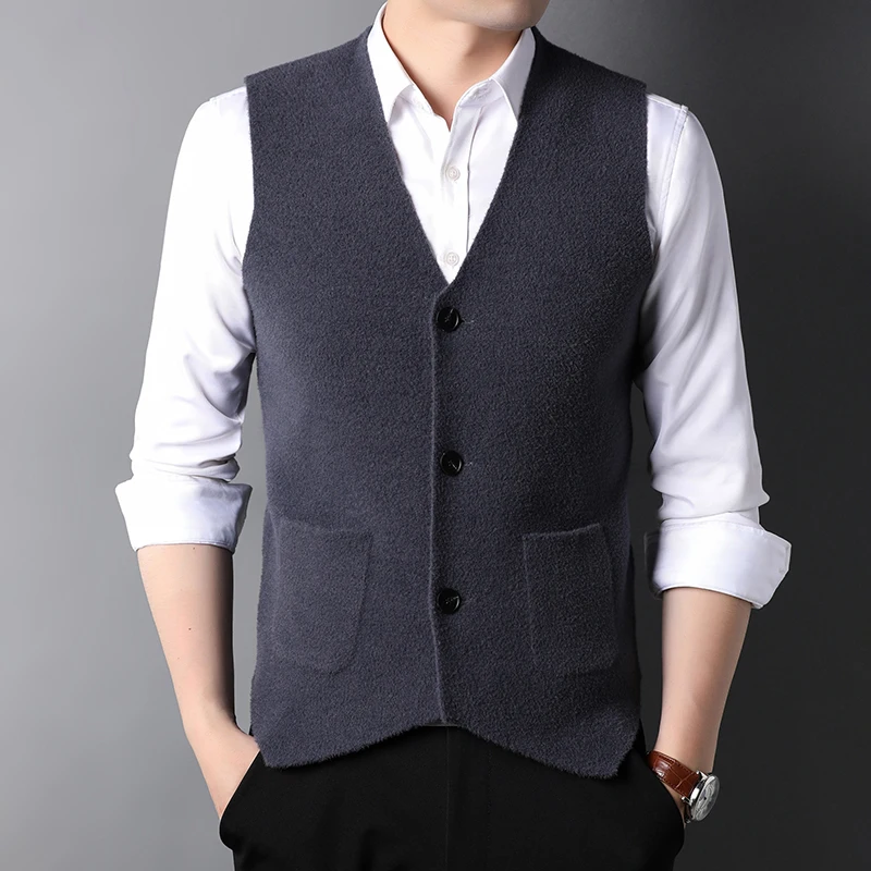 Top Grade New Autum Fashion Brand Slim Fit Knit Cardigan Sweater Vest Men Vintage Winter Woolen Sleeveless Casual Man Clothes