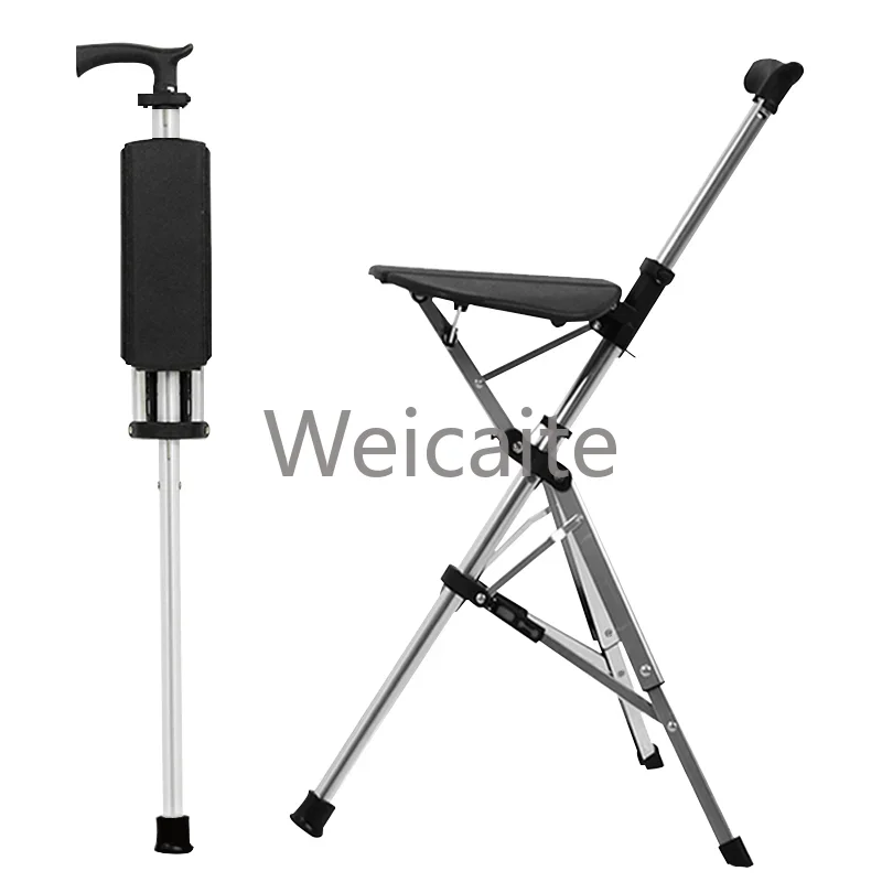 2024 Hot Sale Outdoor Chairs Crutch Folding Cane with Non Slip Seat Feet