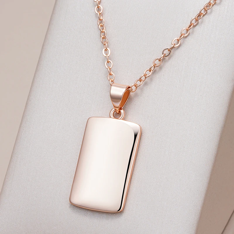 Kinel Hot Fashion Glossy Pendant Necklace For Women 585 Rose Gold Color Simple Square Pendant High Quality Daily Fine Jewelry