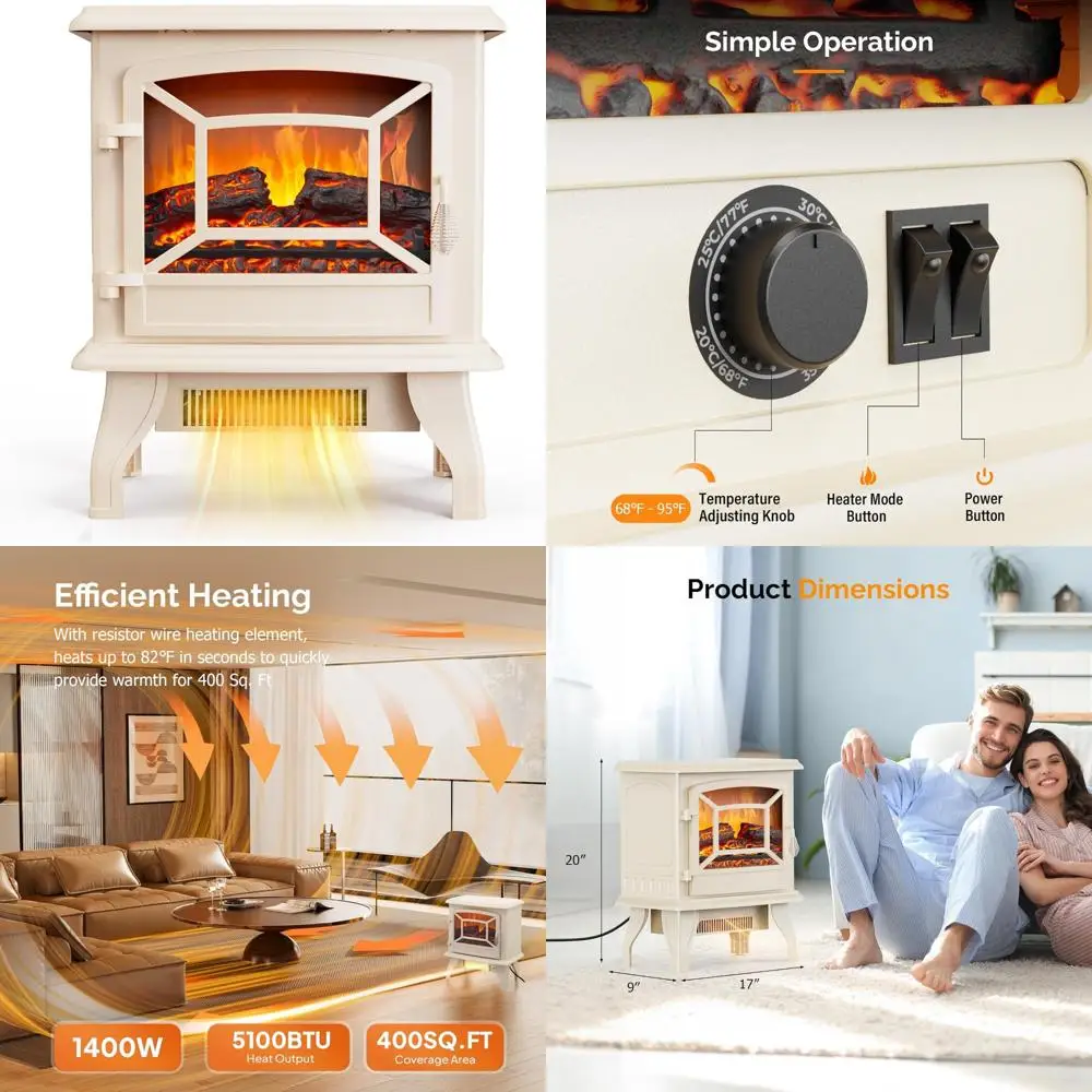 

Портативный электрический каминный обогреватель мощностью 1500 Вт, отдельно стоящие 3D-колоды пламени в помещении, защита от перегрева и наконечника, идеально подходит для домашнего использования