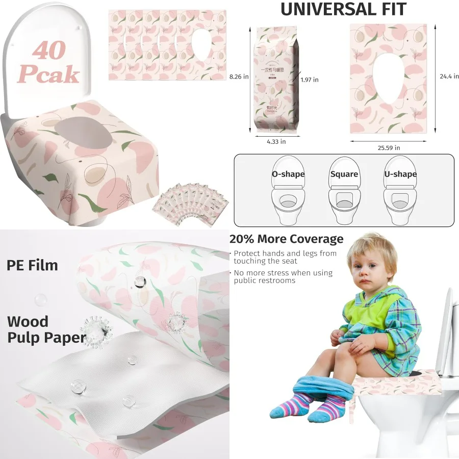 

Disposable Toilet Seat Covers Individually Wrapped for Travel and Home Use Full Coverage Design with Extended Protection Ideal