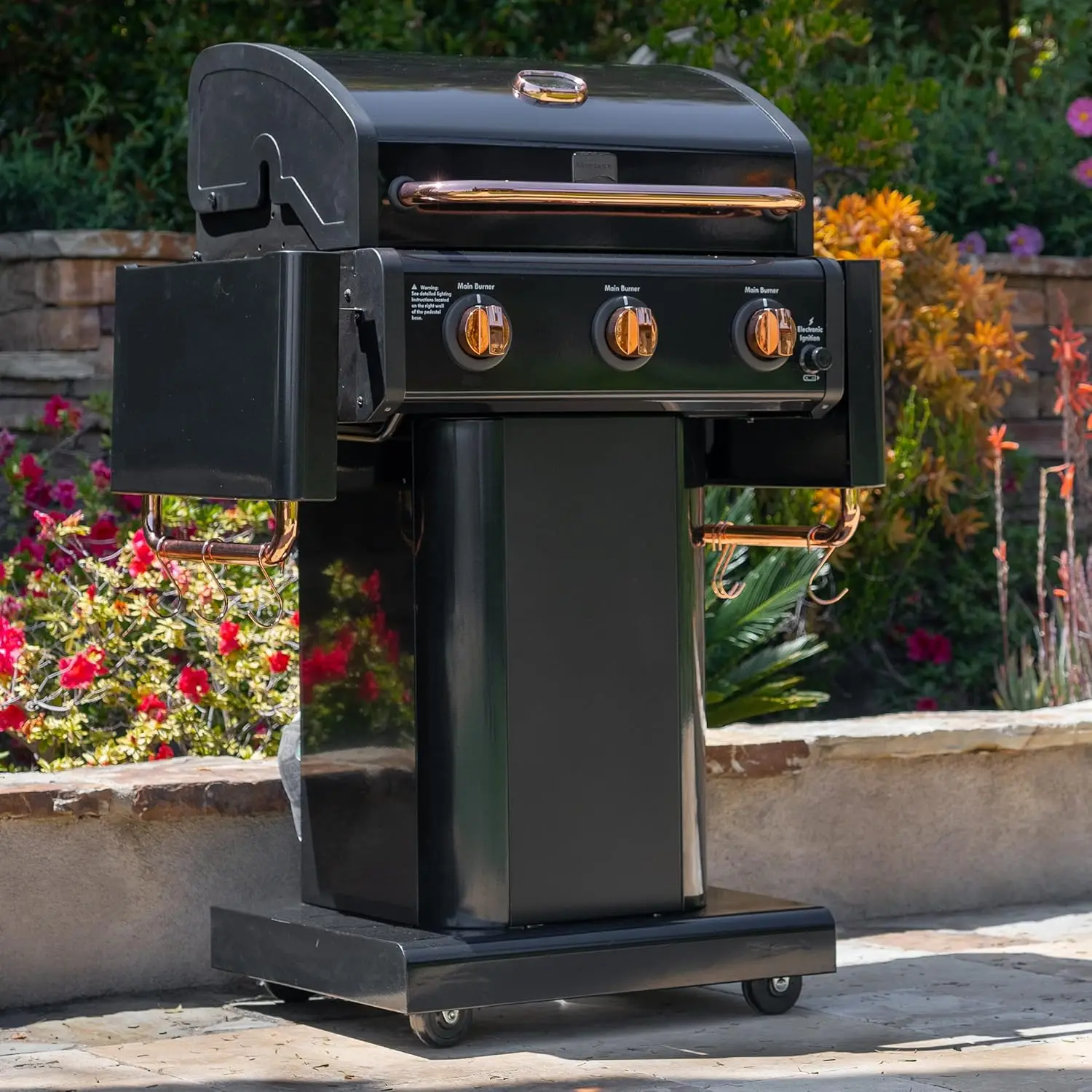 3-Burner Gas Grill | Foldable Side Tables, Cast Iron Cooking Grates, Warming Rack, Hooks for BBQ Grilling Tools