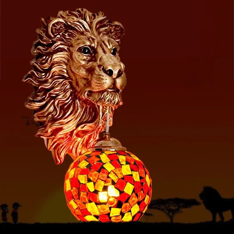 GISELLE Contemporary Lion Wall Lamp Retro Creative Living Room Bedroom Bar Cafe Western Restaurant Aisle Decoration Wall Light