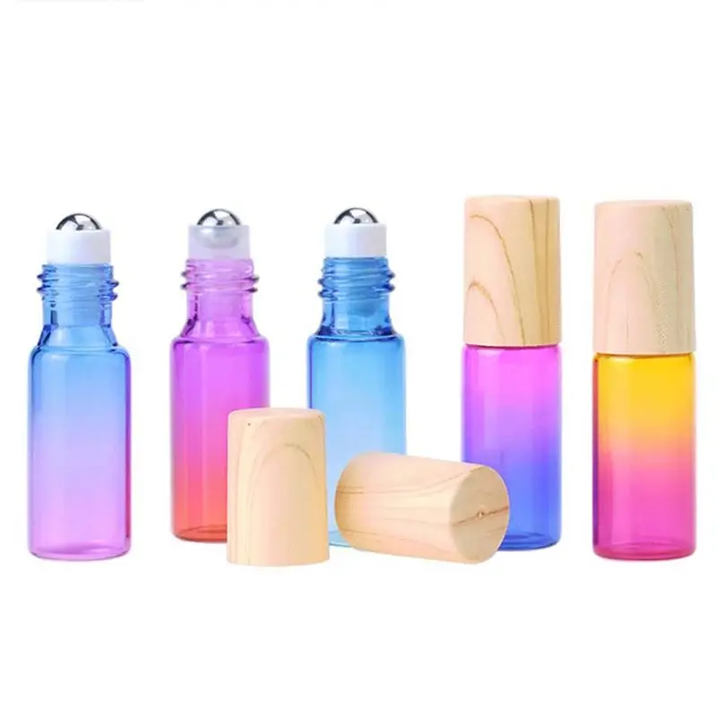 30pcs Thick Glass Roll On Bottles 5ml Gradient Color Empty Bottle Roller Ball Bottle For Essential Oil Travel Kit