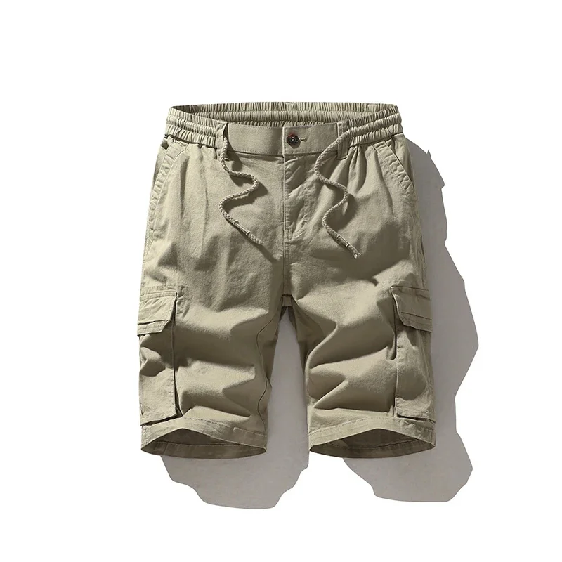 

Men's Shorts Cargo Summer Casual Men Solid Color Multi-Pockets Drawstring Fifth Pants Loose Pant