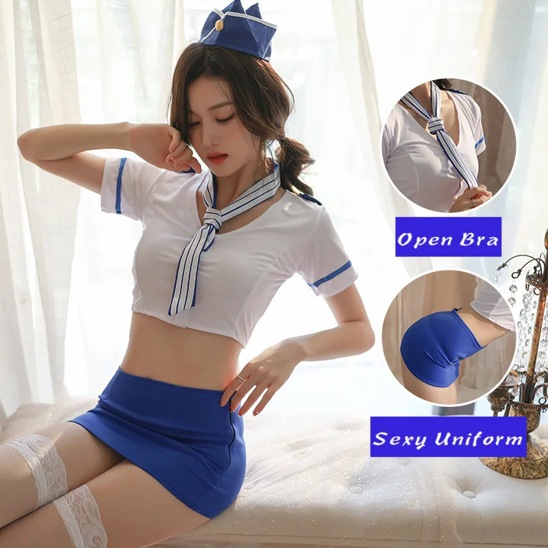 Sexy Costume Flight Attendant Sex Stewardess Uniform Cosplay Lingerie Bodysuit Role Play Outfits Female Teddie Underwear Dress